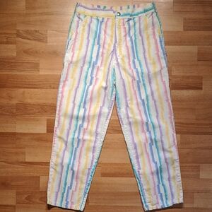 Vintage 1980's Ocean Pacific Multicolor Striped Ankle Pants With Pockets
